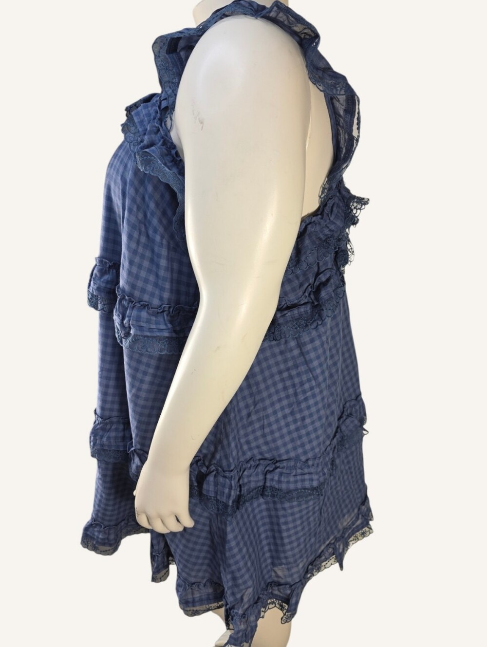Torrid FESTI Blue Gingham Lace Ruffle Open Back Tiered Dress 2X NWT Cottagecore - Picture 4 of 11